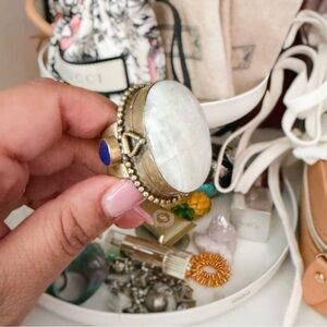 Quartz Vintage Bohemian Style Locket Ring (adjustable)
